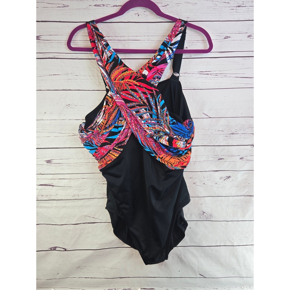 Great‎ Lengths Swim Women's Black Tropical Print One Piece Swimsuit Size 24